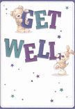 From a florist's perspective in New Eltham, this get well card exudes heartfelt positivity and nurturing care, beautifully illustrated to lift the spirits of someone recovering nearby. At the core of the scene, a sweet teddy bear-its fur depicted in velvety strokes-embraces the top of the word 'GET,' partnered below by a golden, floppy-eared puppy nestled beside bold, whimsical letters that spell out 'WELL.' The text's colours, awash in gradients of indigo, teal, and soft aqua, stand out clearly against a creamy, luminous background reminiscent of a sunlit shop window on Footscray Road. Accents of hand-drawn stars, scattered throughout in shades of cool blue and lively purple, add an extra touch of whimsy and hope. The intricately rendered fur of both animals practically invites a comforting hug-much like the tactile joy of receiving a fresh bouquet from a trusted New Eltham florist. Together, these gentle elements create a small celebration of friendship and healing, making this card a sincere expression of kindness and encouragement for loved ones on the mend.